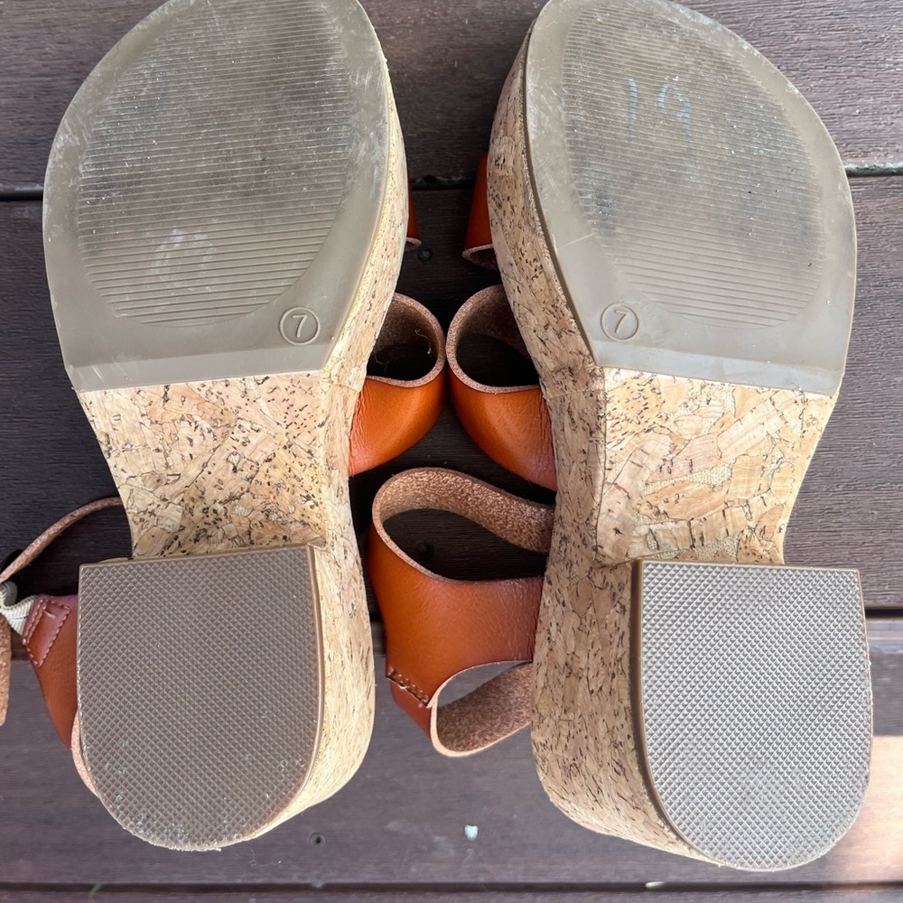 Seychelles Cognac Leather Strappy Cork Platform Sandals size 7 - Picture 6 of 8